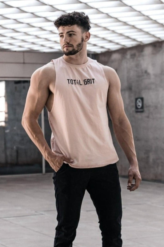 Front shot of the salmon Total Grit cut-off tank.